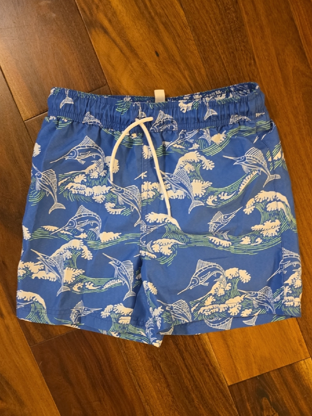 Janie and Jack Blue Marlin Print Swim Trunks